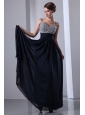 Dark Navy Blue Straps Chiffon Beading Prom Dress with Colorful Beading