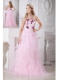 Baby Pink Prom Dress A-line Sweetheart Brush Train Taffeta and Tulle Appliques