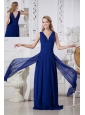 Royal Blue Empire V-neck Prom / Evening Dress Brush Train Chiffon
