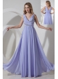 Lilac Empire V-neck Beading Prom Dress Floor-length Chiffon