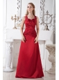 Wine Red A-line Halter Prom Dress Satin Ruch Floor-length