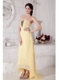 2013 Light Yellow High-low Chiffon Prom / Evening Dress with Beading
