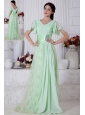 Apple Green Empire V-neck Beading Prom / Evening Dress Brush Train Chiffon
