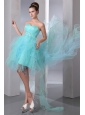 Aqua Blue A-line Sweetheart Prom Dress Asymmetrical Organza Beading