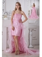 Baby Pink Column Strapless Prom / Homecoming Dress High-low Taffeta and Organza Beading
