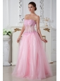 Baby Pink Prom Dress Column Strapless Appliques Brush Train Tulle