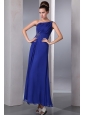 Blue Empire One Shoulder Beading Prom Dress Ankle-length Chiffon