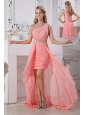 Cheap Watermelon Red High-low One Shoulder Prom Dress Column Chiffon Beading