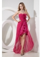 Hot Pink Sweetheart High-low  Prom Dress Chiffon and Lace Hand Made Flowers and Embroidery