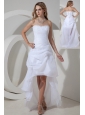 Elegant White Strapless High-low Prom Dress Organza Bow and Beading