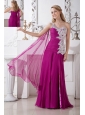 Fuchsia Empire One Shoulder Appliques Prom DressFloor-length Chiffon and Elastic Woven Satin