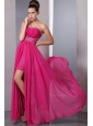 Hot Pink Column Sweetheart Prom Dress Floor-length Chiffon Beading