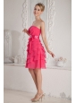 Hot Pink Empire Strapless Ruch and Sash Prom Dress Mini-length Chiffon