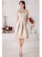 Modest Champagne Bateau Knee-length  Prom / Homecoming Dress  Satin Hand Made Flowers A-line