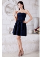 Navy Blue Junior Prom / Homecoming Dress Ruch Princess Strapless Mini-length Taffeta