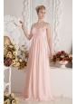 Baby Pink Empire Straps Beading and Ruch Prom Dress Brush Train Chiffon