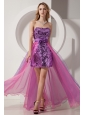 Purple and Pink Column Strapless Prom Dress High-low Sequin and Chiffon