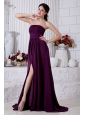 Dark Purple Empire Strapless Ruch Prom / Evening Dress Brush Train Chiffon