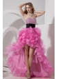 Rose Pink A-line / Princess Prom Dress Sweetheart High-low Organza Beading