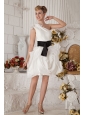 White A-line One Shoulder Short Prom Dress Organza Sash and Bows Mini-length