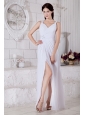 White Empire Straps Beading Prom / Evening Dress Floor-length Chiffon