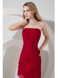Wine Red Junior Prom Dress Hand Made Flower Column / Sheath Straplss Mini-length Chiffon