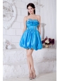 Aqua Blue A-line / Princess Strapless Short Prom Dress Taffeta Beading Mini-length