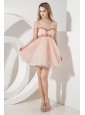 Baby Pink A-line / Princess Sweetheart Beading Short  Prom Dress Mini-length Organza