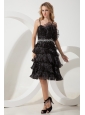 Black A-line / Princess Straps Beading Short Prom / Homecoming Dress Knee-length Organza
