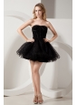 Black A-line Strapless Beading Short Prom Dress Mini-length Organza
