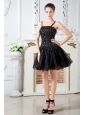 Black A-line Straps  Short Prom Dress Organza Beading Mini-length