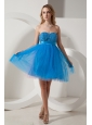 Blue A-line Sweetheart  Beading Short Prom Dress  Mini-length Taffeta and Tulle