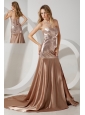 Brown Empire Sweetheart Prom / Evening Dress Court Train Sequin and Elastic Woven Satin