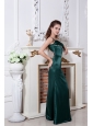 Hunter Green One Shoulder Prom Dress Floor-length Satin Ruch and Beading