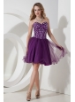 Purple A-line / Princess Sweetheart Beading Short Prom Dress Knee-length Organza