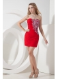 Red Column / Sheath Strapless Beading Short Prom Dress Mini-length Chiffon