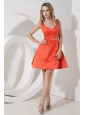 Rust Red A-line / Princess Prom Dress Straps Mini-length Satin
