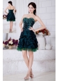 Dark Green Princess Sweetheart Short Prom / Homecoming Dress Taffeat Beading Mini-length