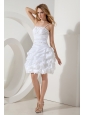 White A-line / Princess Straps Beading Short Prom / Homecoming Dress Mini-length Taffeta