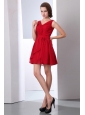 Wine Red Empire V-neck Short Prom Dress Chiffon Ruch Mini-length