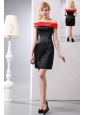 Beautiful Red and Black Off The Shoulder Ruch Little Back Column Mini-length Taffeta