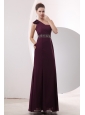 Cheap Burgundy Prom / Evening Dress Beading Empire One Shoulder Floor-length Chiffon