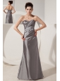 Cheap Grey Prom Dress Column Beading Sweetheart Floor-length Satin
