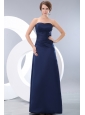 Cheap Navy Blue Strapless Ruch Bridesmaid Dress Column Floor-length Satin