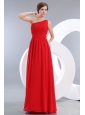 Cheap Red Prom / Evening Dress Empire One Shoulder Floor-length Chiffon Ruch