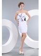 Cheap White Column Strapless Bowknot Bridesmaid Dress Mini-length Taffeta