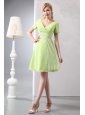 Cheap Yellow Green V-neck Mini-length Bridesmaid Dress Empire Chiffon and Sequin