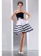 Cute Black and White Cocktail Dress A-line Strapless Hand Made Flower Knee-length Taffeta and Organza
