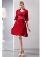 Cute Wine Red A-line Sweetheart Beading Mother Of The Bride Dress Knee-length Sepcial Fabric