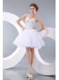 Cute White A-line / Princess Sweetheart Evening Dress Organza Beading Mini-length
